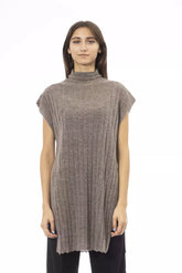 Alpha Studio Brown Wool Women Sweater with Turtleneck and Side Slits -   -  Alpha Studio.